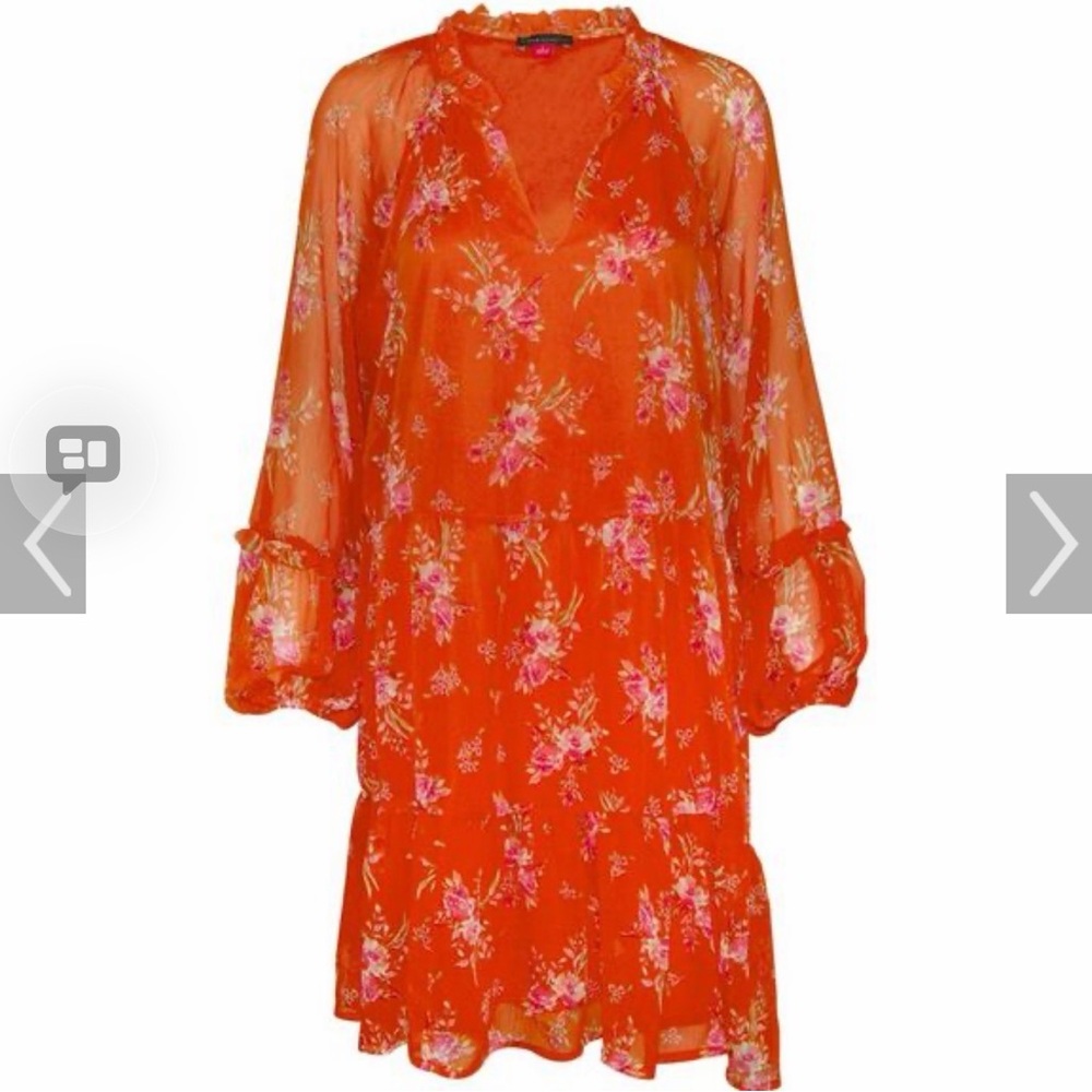 Vince Camuto Vibrant Orange Long Sleeve Boho Chic Dress M - Picture 2 of 7